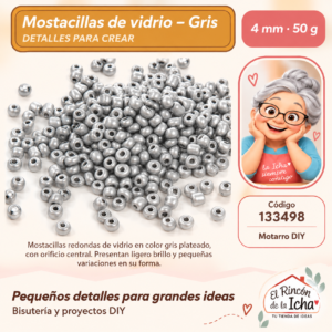 133498 Mostacillas de vidrio – Gris – 4 mm – 50 g