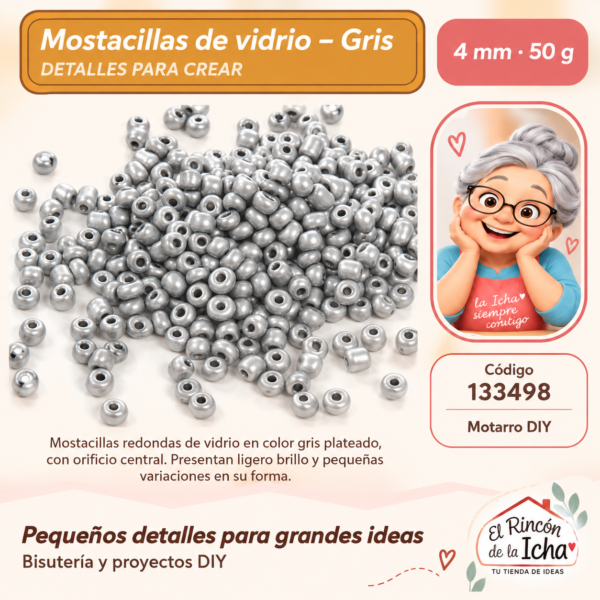 Mostacillas de vidrio – Gris – 4 mm – 50 g