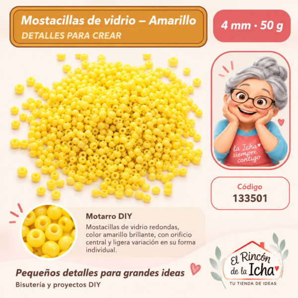 Mostacillas de vidrio – Amarillo – 4 mm – 50 g
