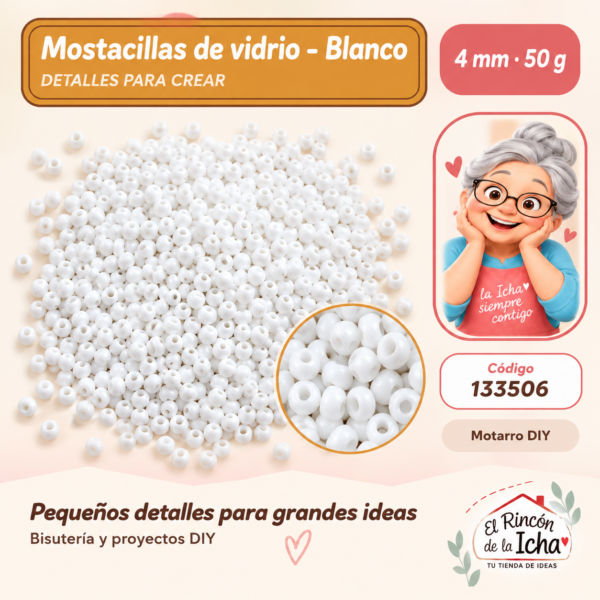 Mostacillas de vidrio – Blanco – 4 mm – 50 g