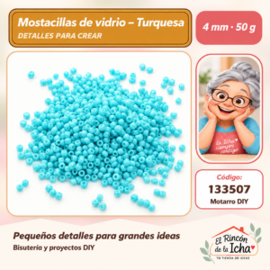 133507 Mostacillas de vidrio – Turquesa – 4 mm – 50 g