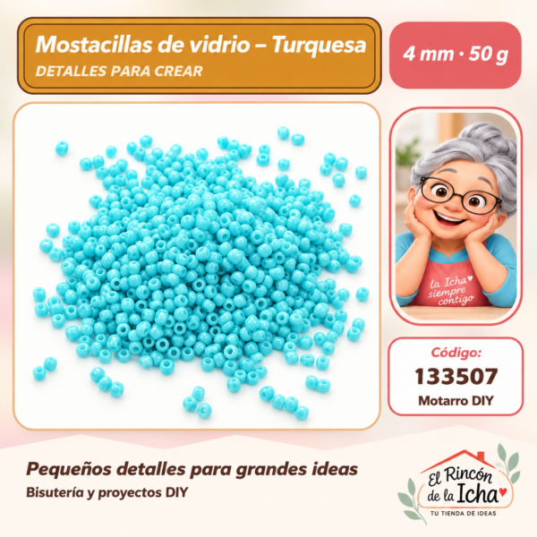 Mostacillas de vidrio – Turquesa – 4 mm – 50 g