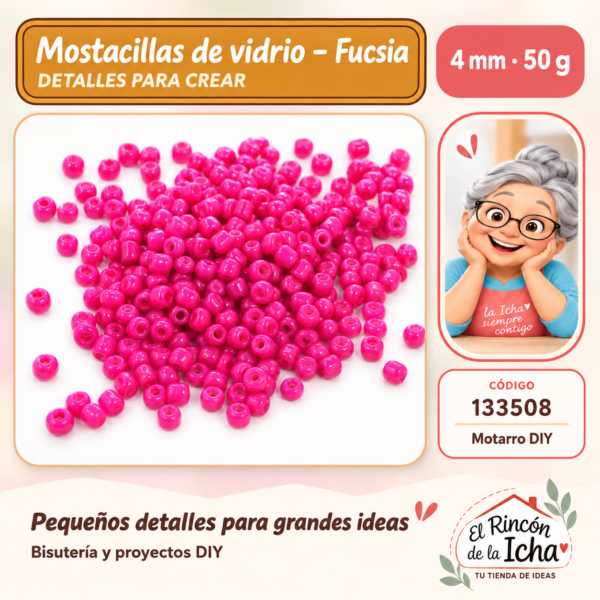 Mostacillas de vidrio – Fucsia – 4 mm – 50 g