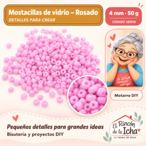 133510 Mostacillas de vidrio – Rosado – 4 mm – 50 g