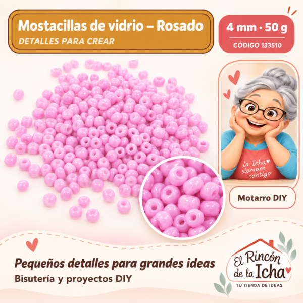 Mostacillas de vidrio – Rosado – 4 mm – 50 g