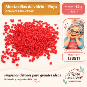 133511 Mostacillas de vidrio – Rojo – 4 mm – 50 g