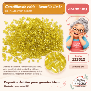 133512 Canutillos de vidrio – Amarillo limón – 2 × 3 mm – 50 g