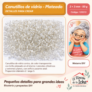133513 Canutillos de vidrio – Plateado – 2 × 3 mm – 50 g