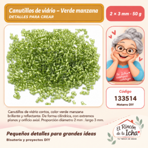 133514 Canutillos de vidrio – Verde manzana – 2 × 3 mm – 50 g