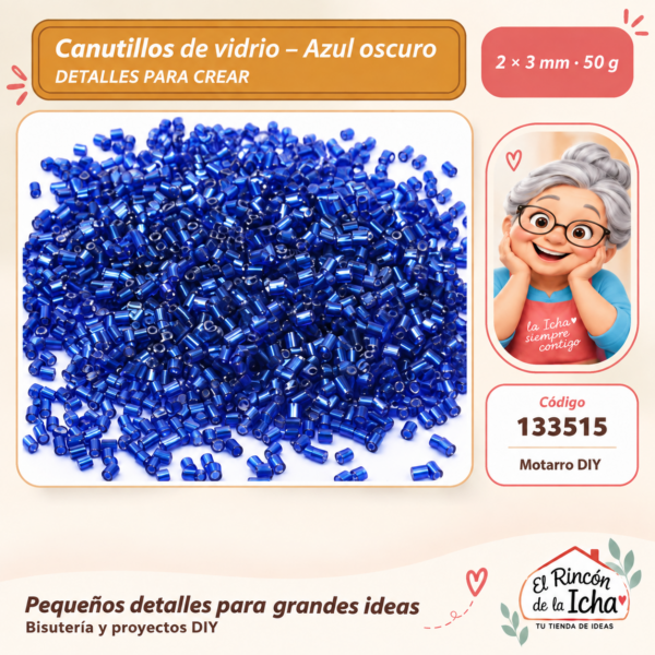 Canutillos de vidrio – Azul oscuro – 2 × 3 mm – 50 g
