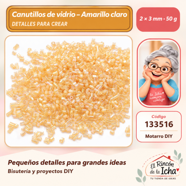 Canutillos de vidrio – Amarillo claro – 2 × 3 mm – 50 g