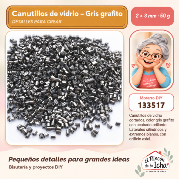 Canutillos de vidrio – Gris grafito – 2 × 3 mm – 50 g