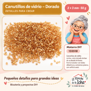 133518 Canutillos de vidrio – Dorado – 2 × 3 mm – 50 g