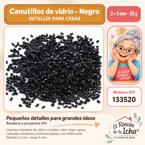 Canutillos de vidrio – Negro – 2 × 3 mm – 50 g