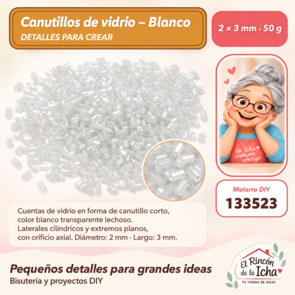 Canutillos de vidrio – Blanco – 2 × 3 mm – 50 g