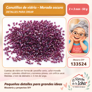 133524 Canutillos de vidrio – Morado oscuro – 2 × 3 mm – 50 g