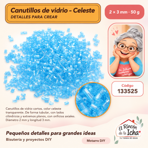 Canutillos de vidrio – Celeste – 2 × 3 mm – 50 g