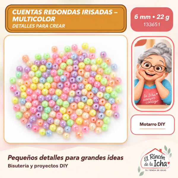 133651 Cuentas redondas irisadas – Multicolor – 6 mm – 22 g