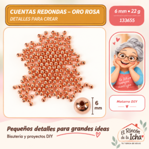 133655 Cuentas redondas – Oro rosa – 6 mm – 22 g