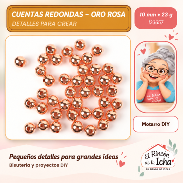 133657 Cuentas redondas – Oro rosa – 10 mm – 23 g