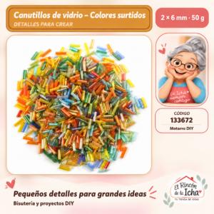 133672 Canutillos de vidrio – Colores surtidos – 2 × 6 mm – 50 g