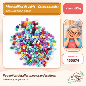133674 Mostacillas de vidrio – Colores surtidos – 4 mm – 50 g