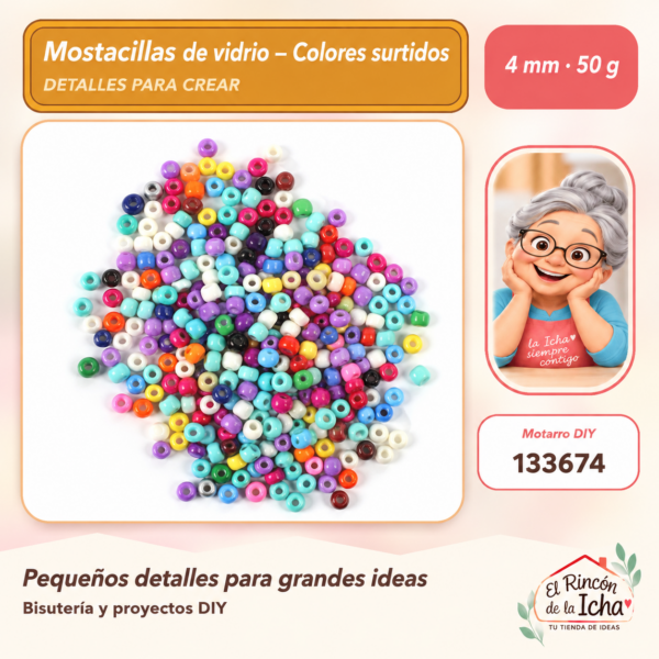 Mostacillas de vidrio – Colores surtidos – 4 mm – 50 g