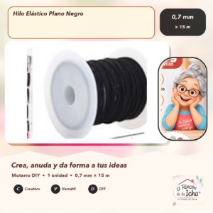 134512 Hilo Elástico Plano Negro 0,7 mm × 15 m