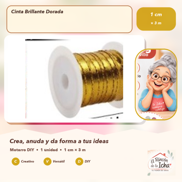 Cinta Brillante Dorada 1 cm × 3 m