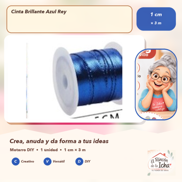 Cinta Brillante Azul Rey 1 cm × 3 m