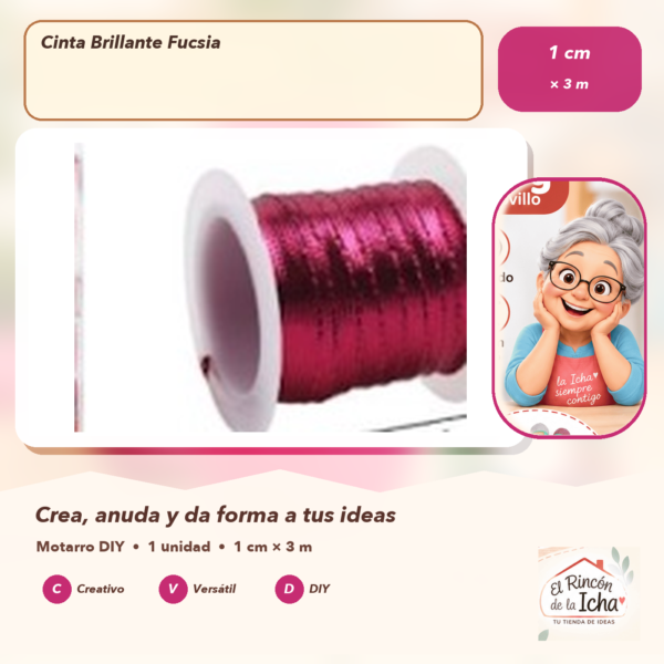 Cinta Brillante Fucsia 1 cm × 3 m