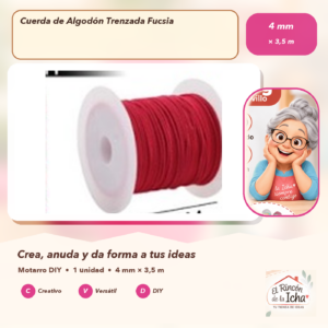 134574 Cuerda de Algodón Trenzada Fucsia 4 mm × 3,5 m