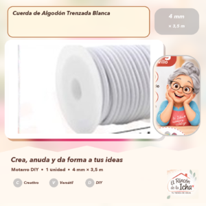 134581 Cuerda de Algodón Trenzada Blanca 4 mm × 3,5 m
