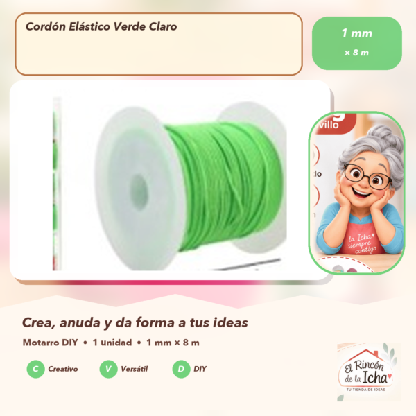 Cordón Elástico Verde Claro 1 mm × 8 m