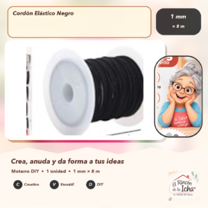 134597 Cordón Elástico Negro 1 mm × 8 m