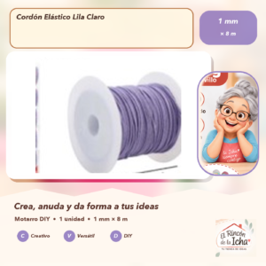 134598 Cordón Elástico Lila Claro 1 mm × 8 m