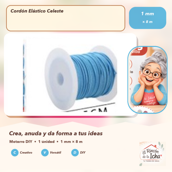 Cordón Elástico Celeste 1 mm × 8 m