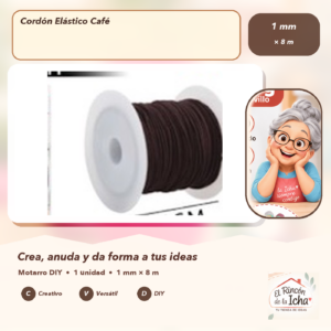 134602 Cordón Elástico Café 1 mm × 8 m