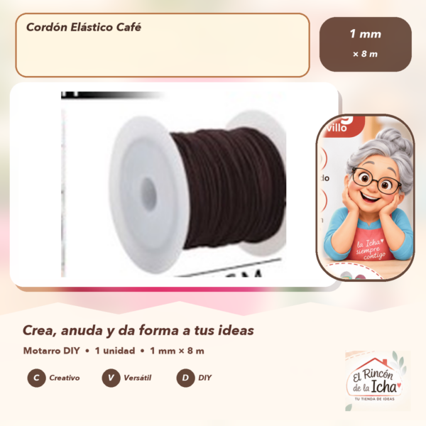 Cordón Elástico Café 1 mm × 8 m