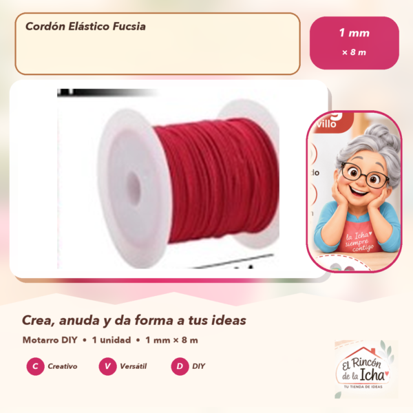 Cordón Elástico Fucsia 1 mm × 8 m