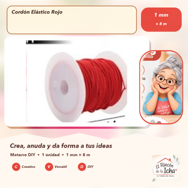 Cordón Elástico Rojo 1 mm × 8 m