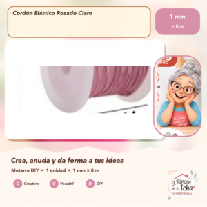 134605 Cordón Elástico Rosado Claro 1 mm × 8 m