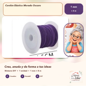 134607 Cordón Elástico Morado Oscuro 1 mm × 8 m