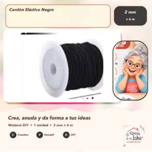 134609 Cordón Elástico Negro 2 mm × 6 m