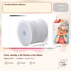 134613 Cordón Elástico Blanco 2 mm × 6 m
