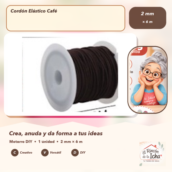 Cordón Elástico Café 2 mm × 6 m