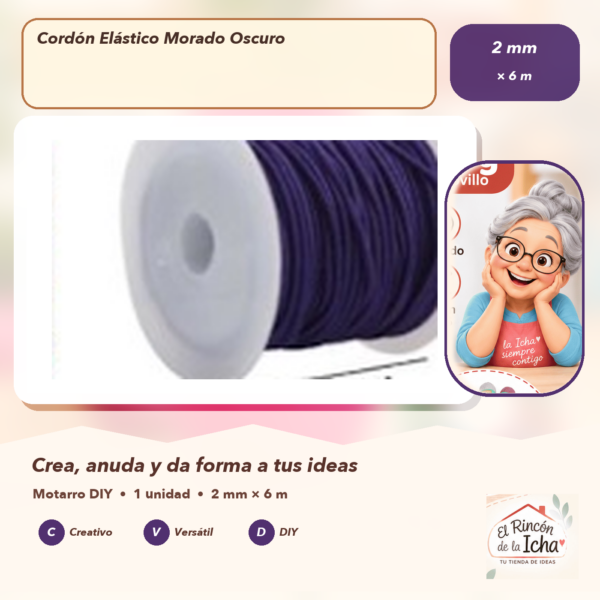 Cordón Elástico Morado Oscuro 2 mm × 6 m