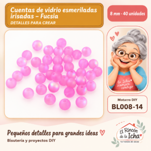 BL008-14 Cuentas de vidrio esmeriladas irisadas – Fucsia – 8 mm – 40 unidades