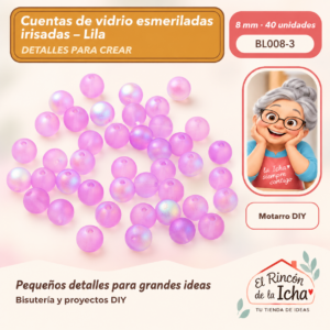 BL008-3 Cuentas de vidrio esmeriladas irisadas – Lila – 8 mm – 40 unidades