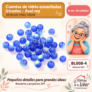 BL008-4 Cuentas de vidrio esmeriladas irisadas – Azul rey – 8 mm – 40 unidades
